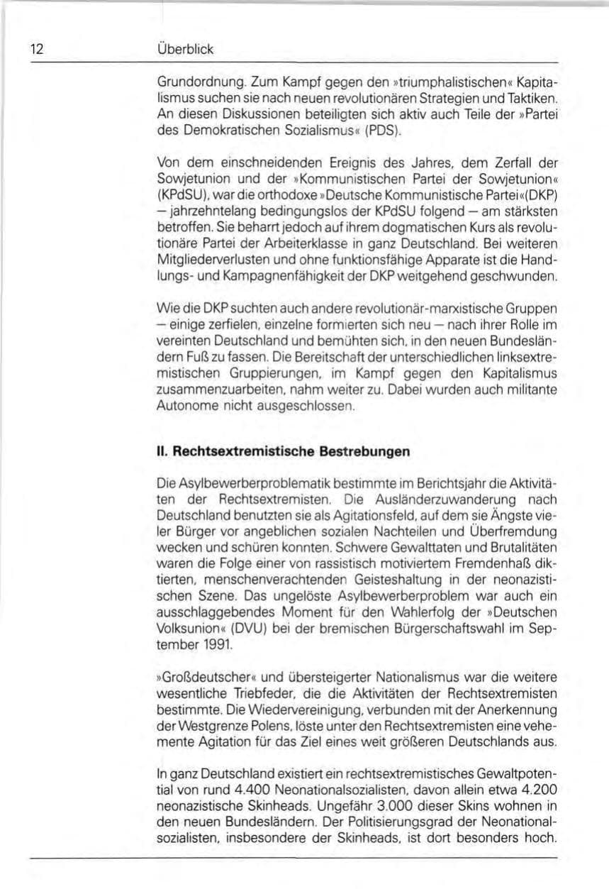 Seite 12 des Verfassungsschutzbericht 1991 Bund