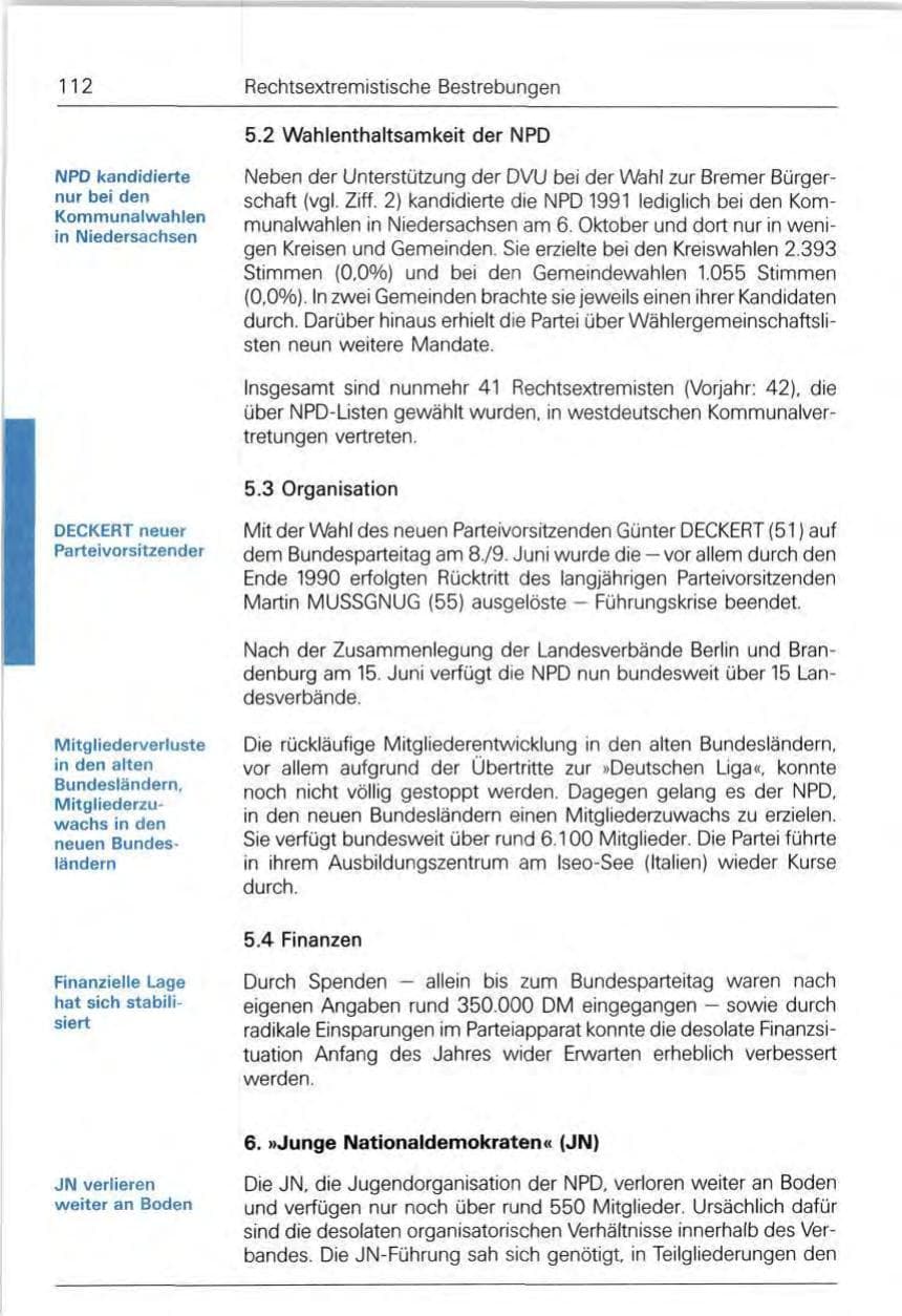 Seite 112 des Verfassungsschutzbericht 1991 Bund