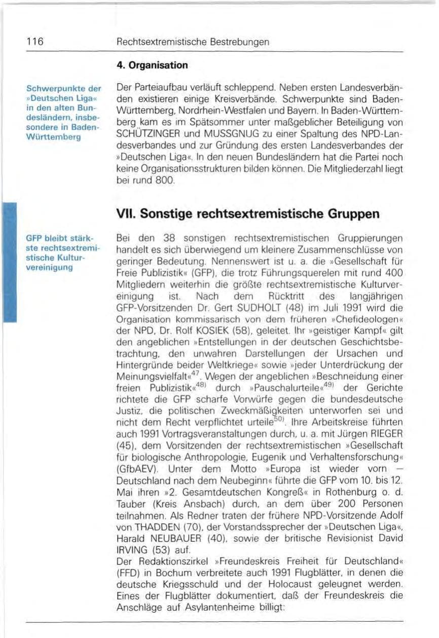 Seite 116 des Verfassungsschutzbericht 1991 Bund