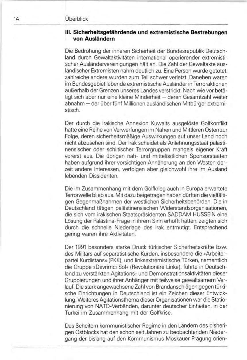 Seite 14 des Verfassungsschutzbericht 1991 Bund