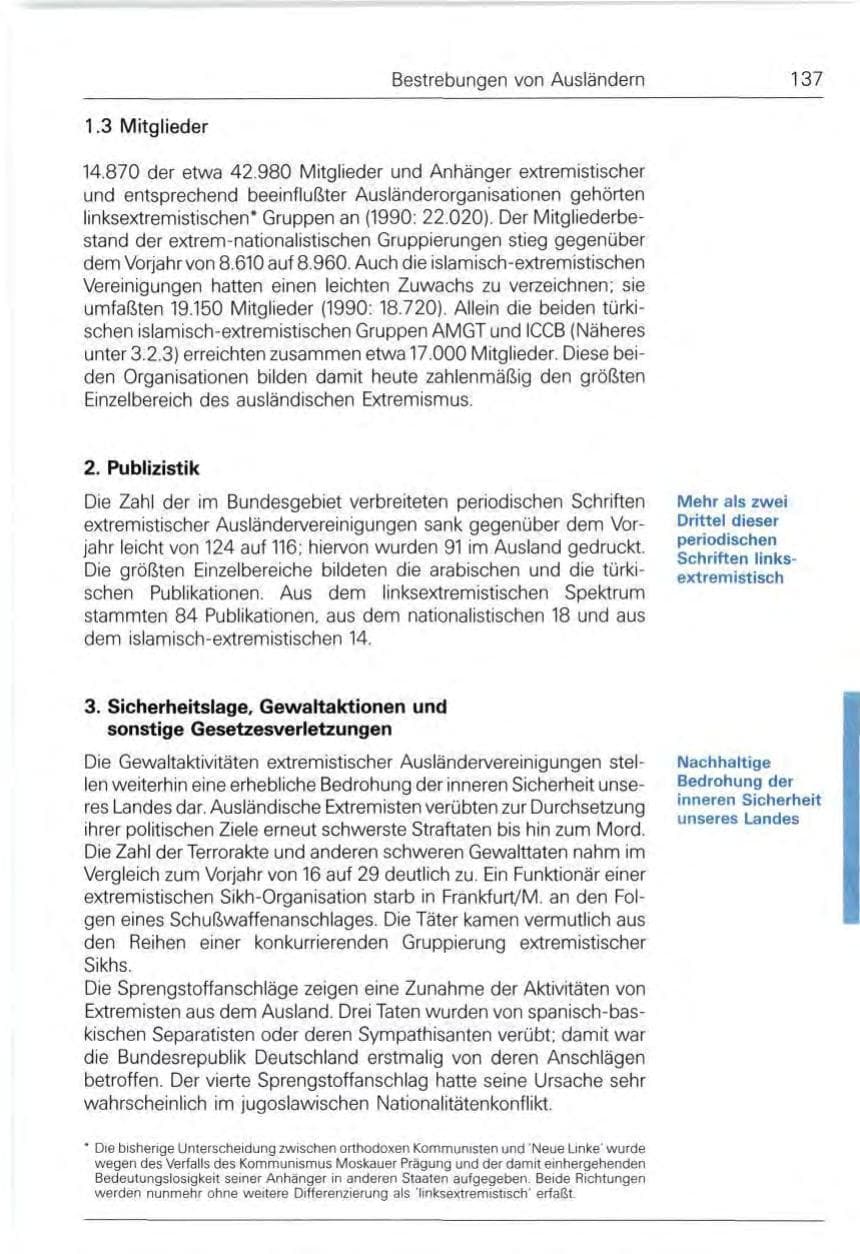 Seite 137 des Verfassungsschutzbericht 1991 Bund