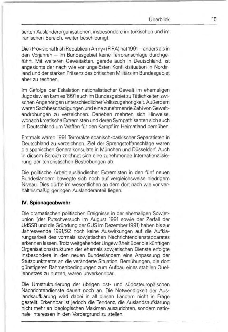 Seite 15 des Verfassungsschutzbericht 1991 Bund