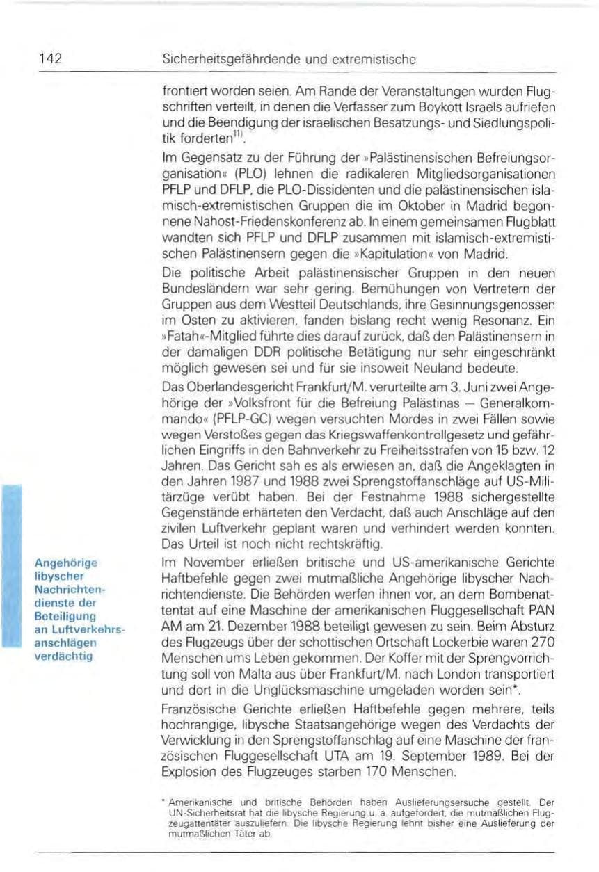 Seite 142 des Verfassungsschutzbericht 1991 Bund