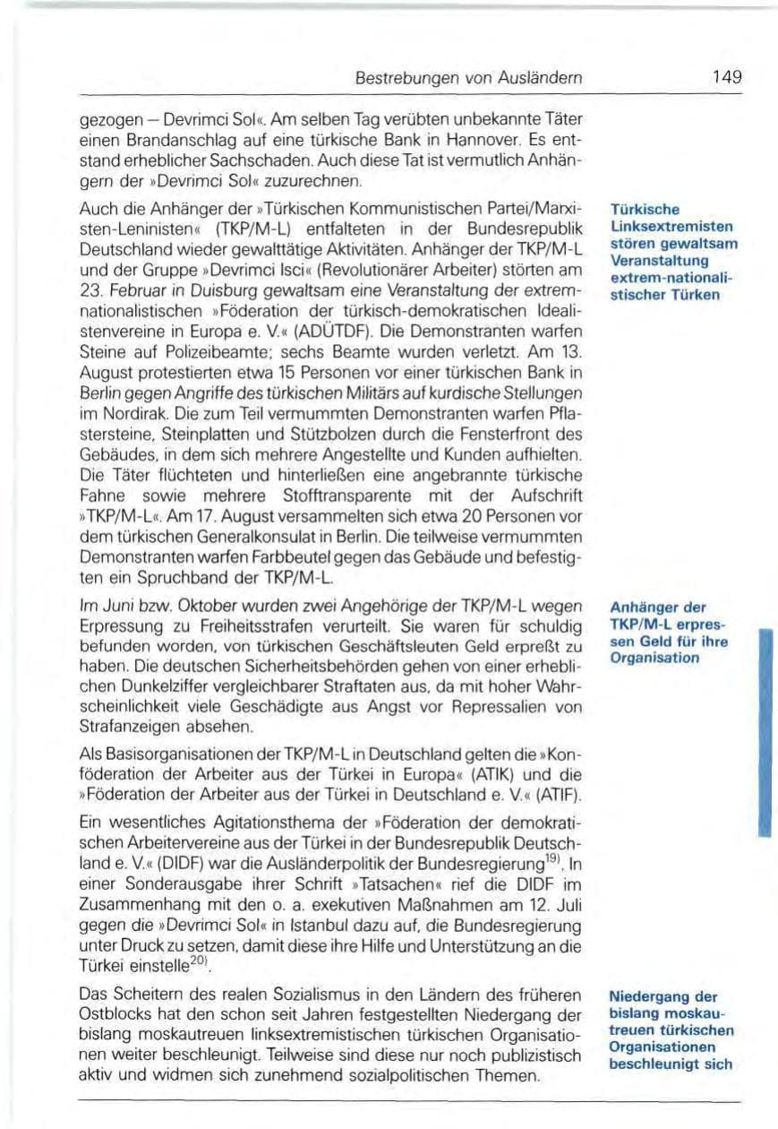 Seite 149 des Verfassungsschutzbericht 1991 Bund