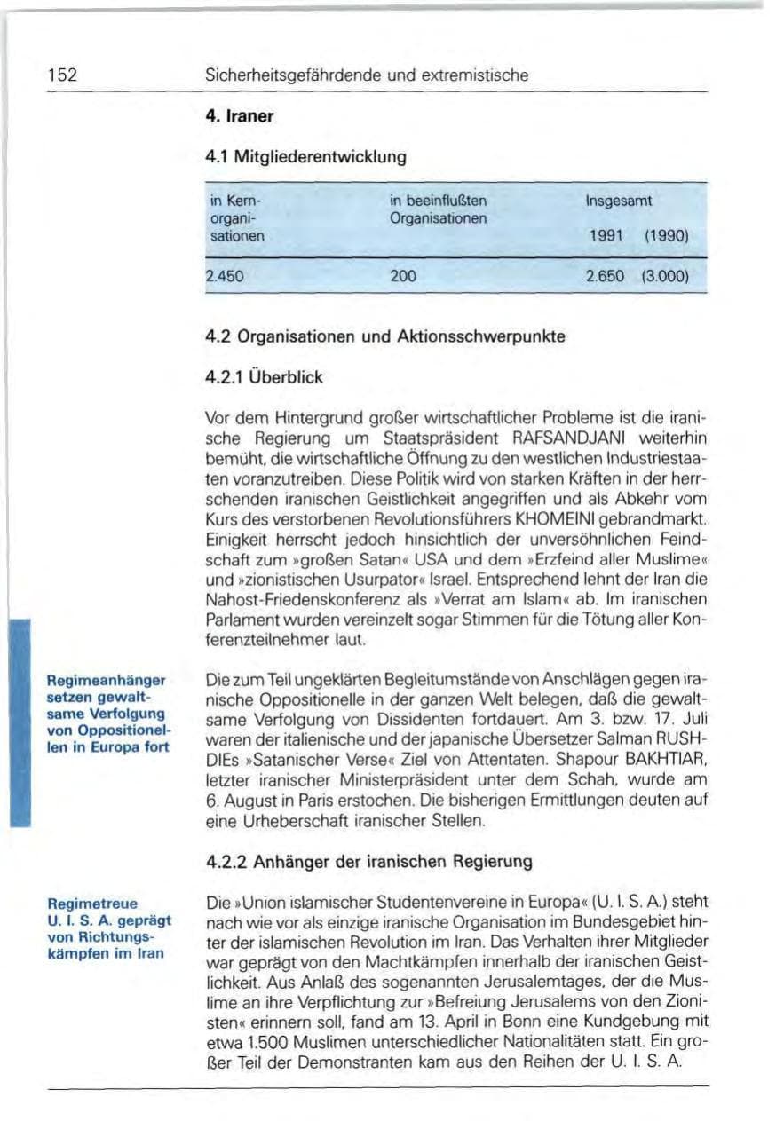 Seite 152 des Verfassungsschutzbericht 1991 Bund