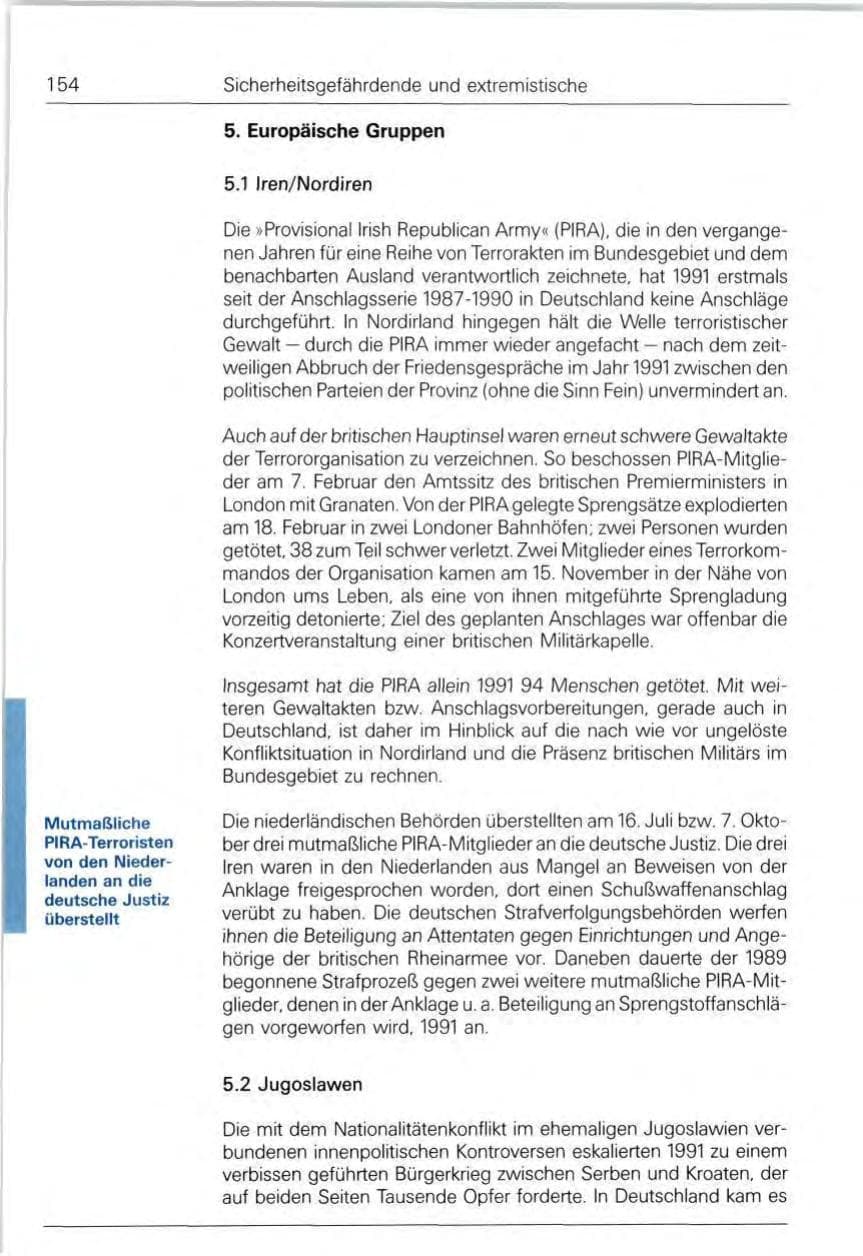 Seite 154 des Verfassungsschutzbericht 1991 Bund