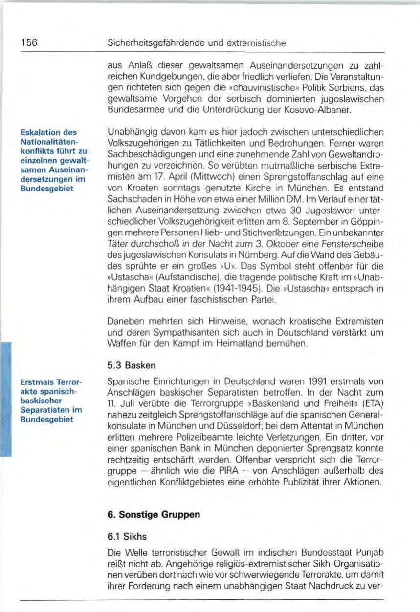 Seite 156 des Verfassungsschutzbericht 1991 Bund