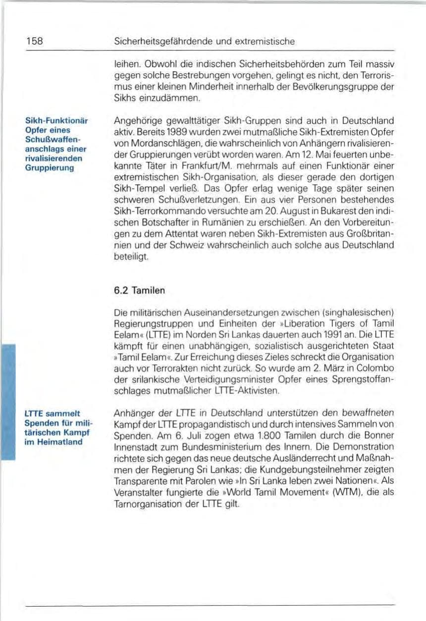 Seite 158 des Verfassungsschutzbericht 1991 Bund