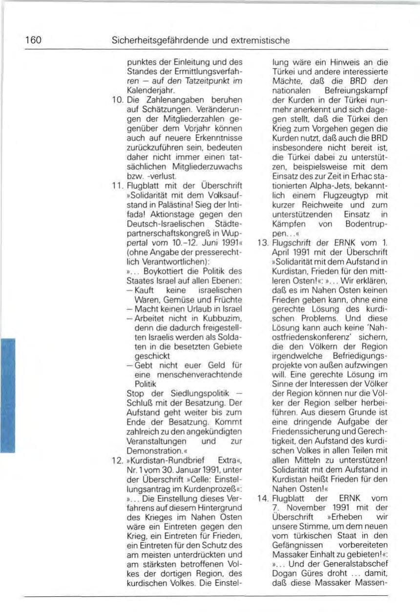 Seite 160 des Verfassungsschutzbericht 1991 Bund