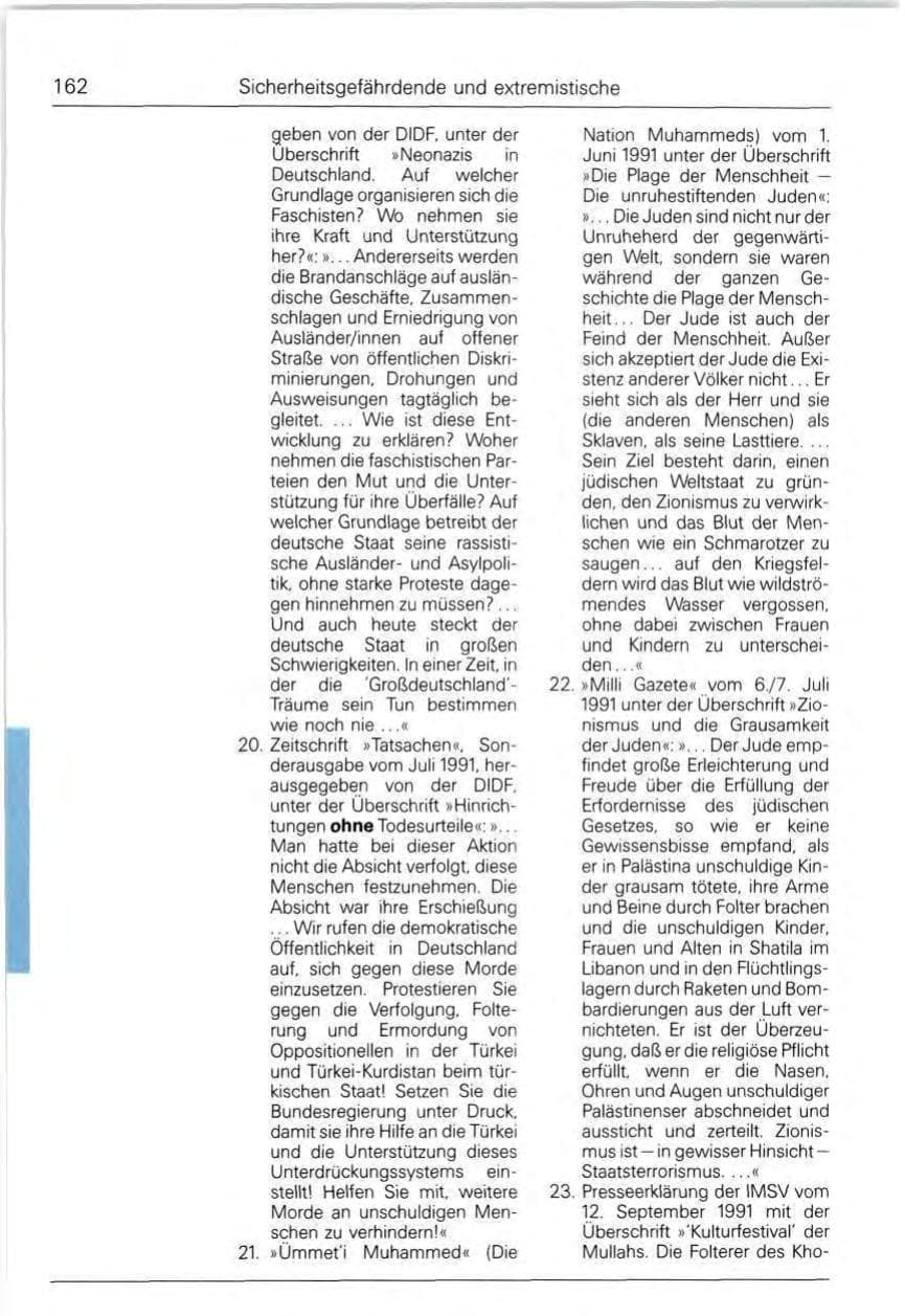 Seite 162 des Verfassungsschutzbericht 1991 Bund