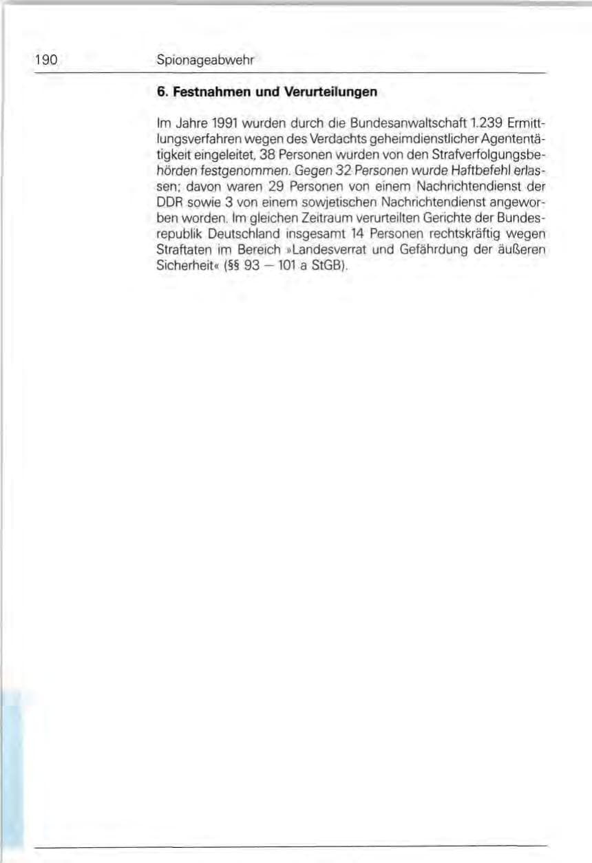 Seite 190 des Verfassungsschutzbericht 1991 Bund