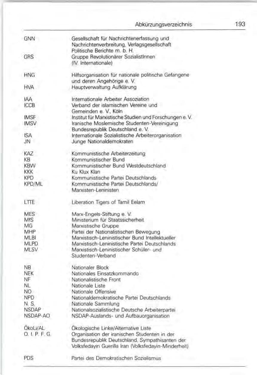 Seite 193 des Verfassungsschutzbericht 1991 Bund
