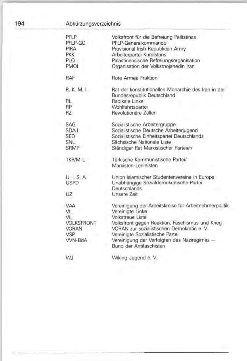 Seite 194 des Verfassungsschutzbericht 1991 Bund