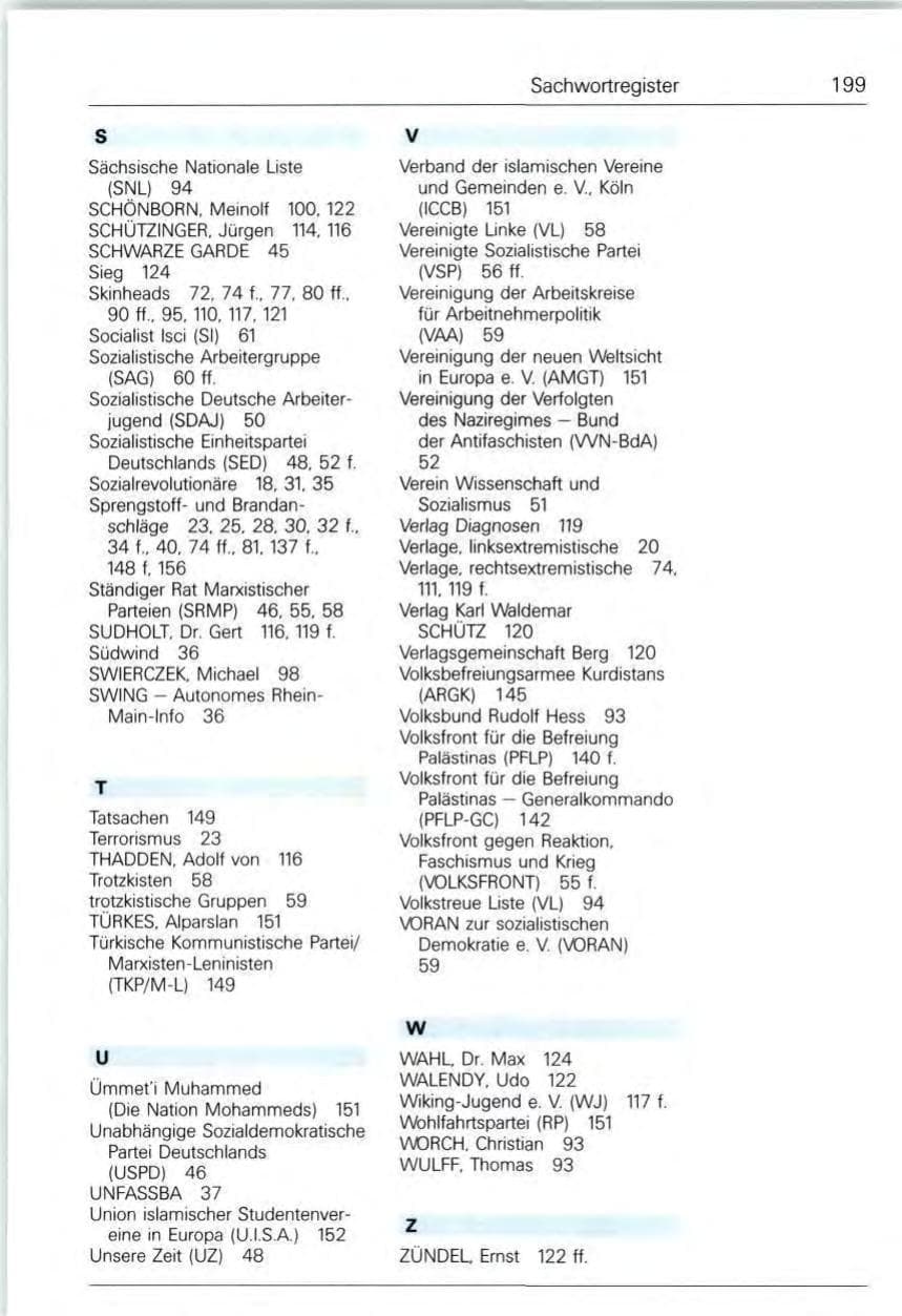 Seite 199 des Verfassungsschutzbericht 1991 Bund