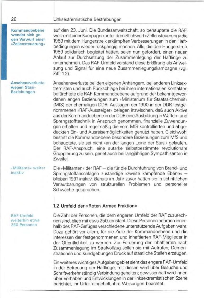 Seite 28 des Verfassungsschutzbericht 1991 Bund