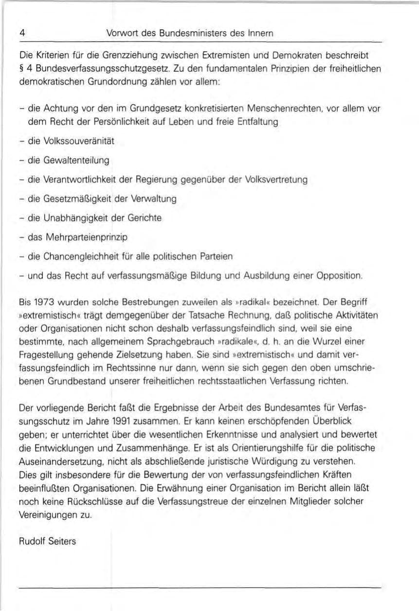 Seite 4 des Verfassungsschutzbericht 1991 Bund