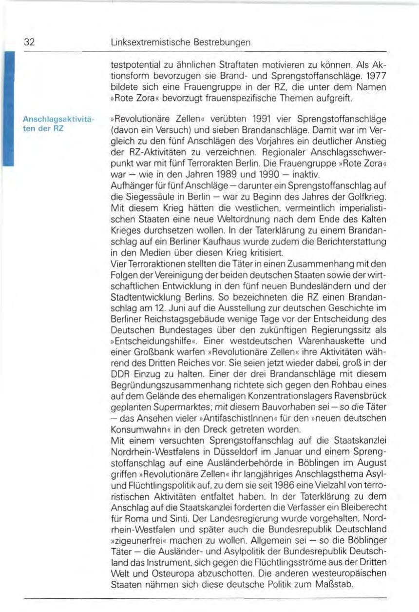 Seite 32 des Verfassungsschutzbericht 1991 Bund