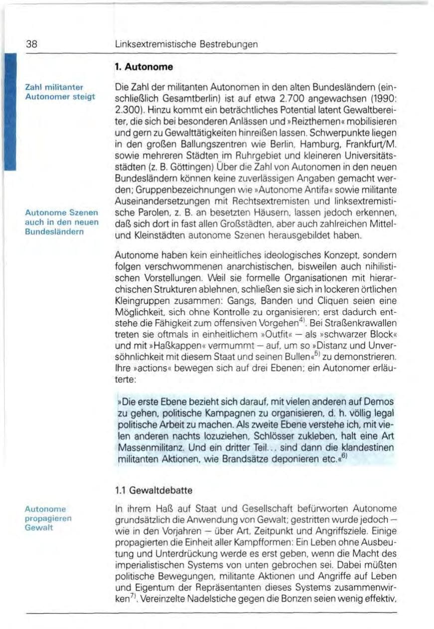 Seite 38 des Verfassungsschutzbericht 1991 Bund