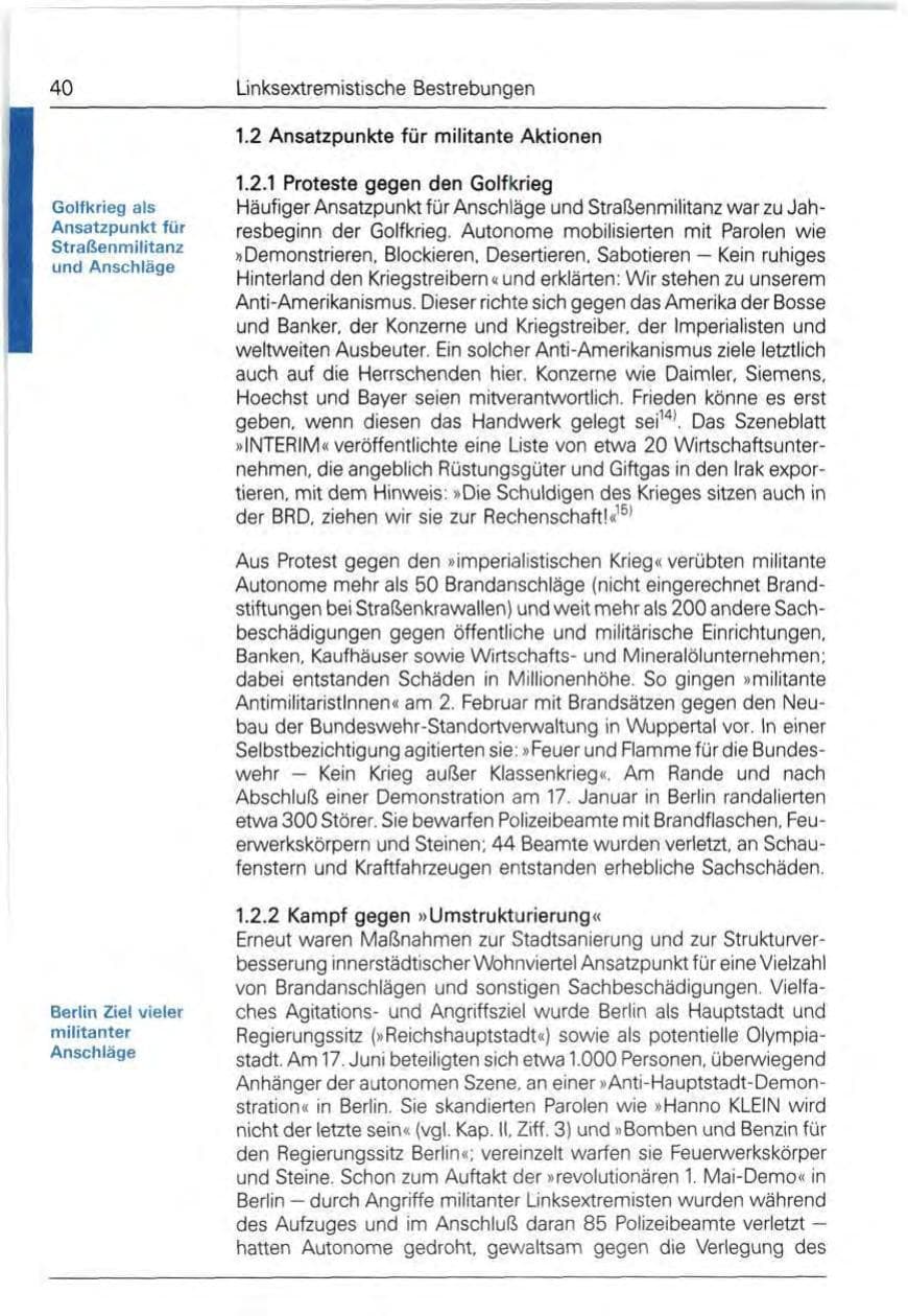 Seite 40 des Verfassungsschutzbericht 1991 Bund
