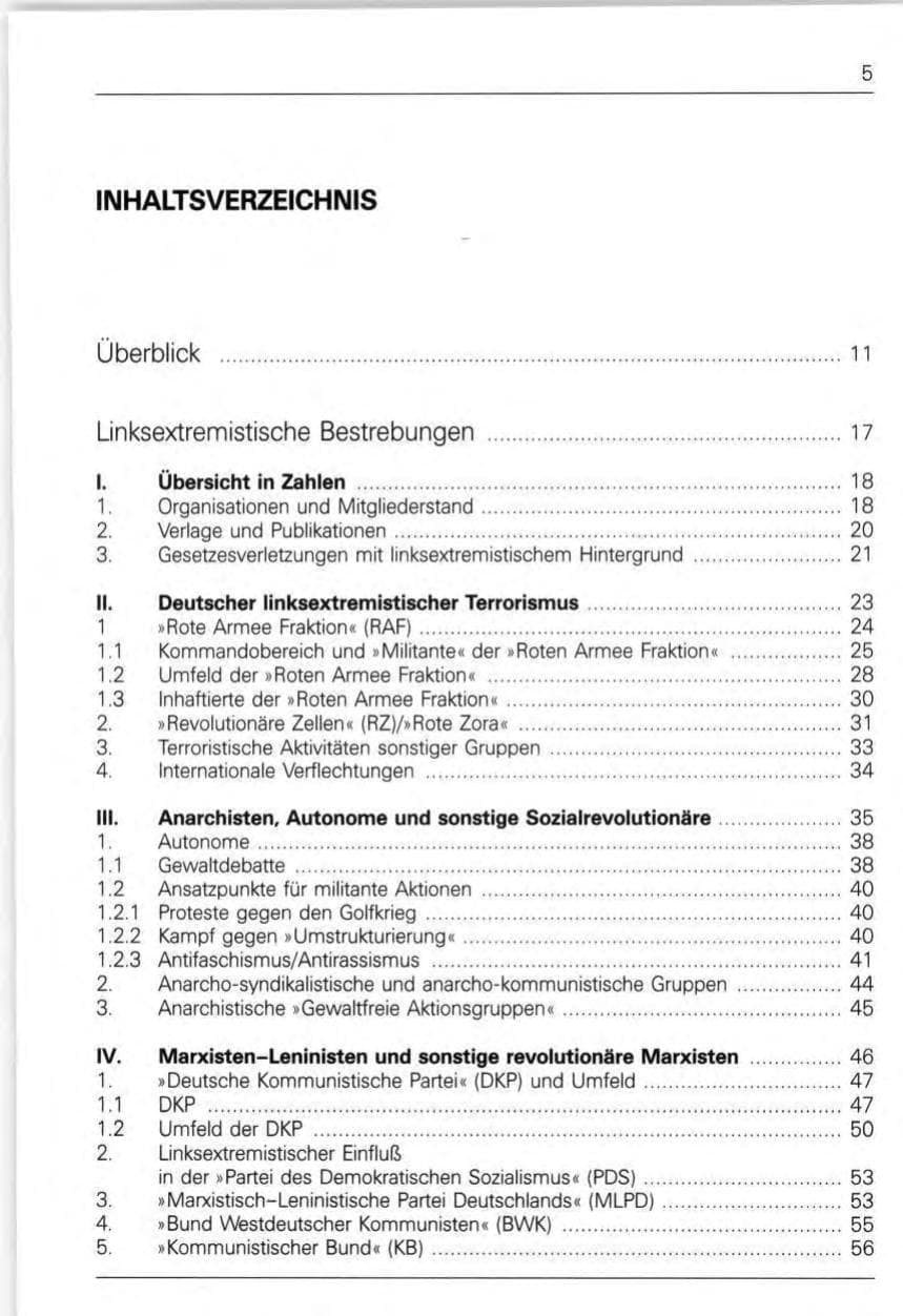 Seite 5 des Verfassungsschutzbericht 1991 Bund