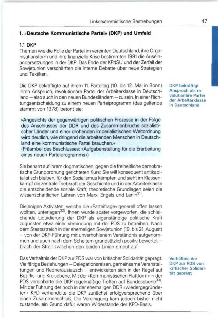 Seite 47 des Verfassungsschutzbericht 1991 Bund
