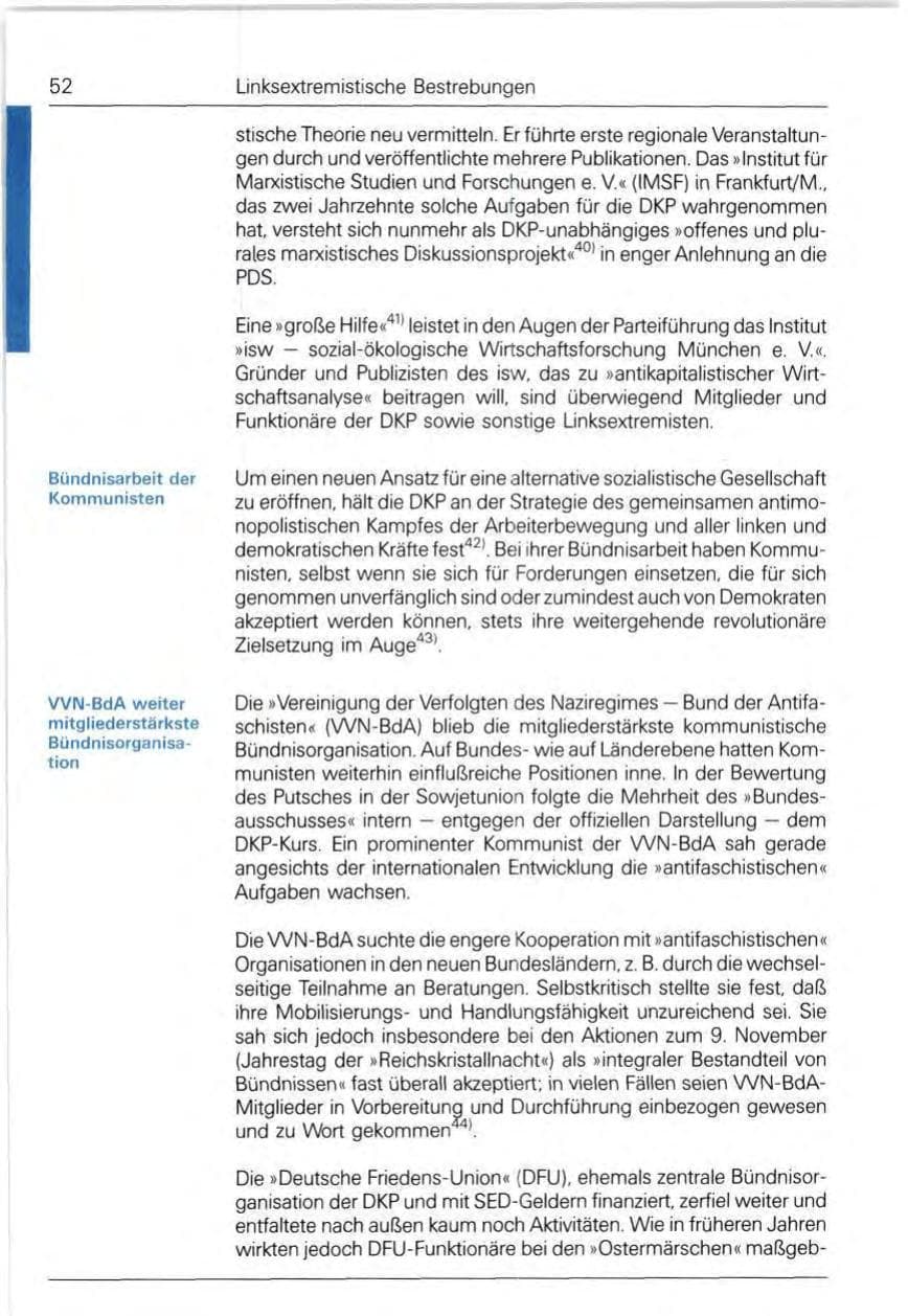 Seite 52 des Verfassungsschutzbericht 1991 Bund