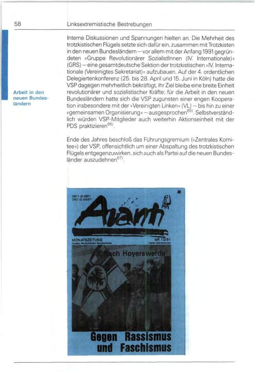 Seite 58 des Verfassungsschutzbericht 1991 Bund