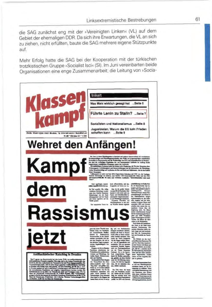 Seite 61 des Verfassungsschutzbericht 1991 Bund