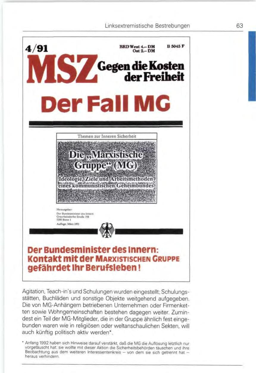 Seite 63 des Verfassungsschutzbericht 1991 Bund