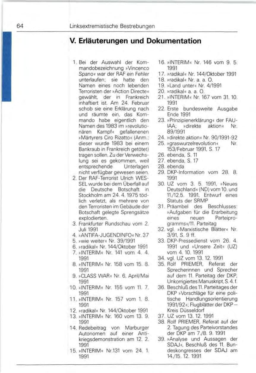 Seite 64 des Verfassungsschutzbericht 1991 Bund