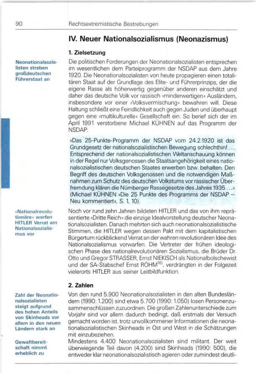 Seite 90 des Verfassungsschutzbericht 1991 Bund