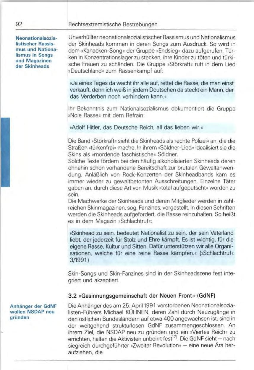 Seite 92 des Verfassungsschutzbericht 1991 Bund