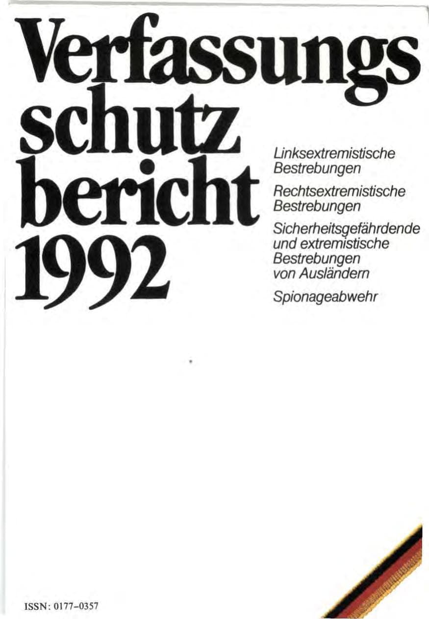 Seite 1 des Verfassungsschutzbericht 1992 Bund