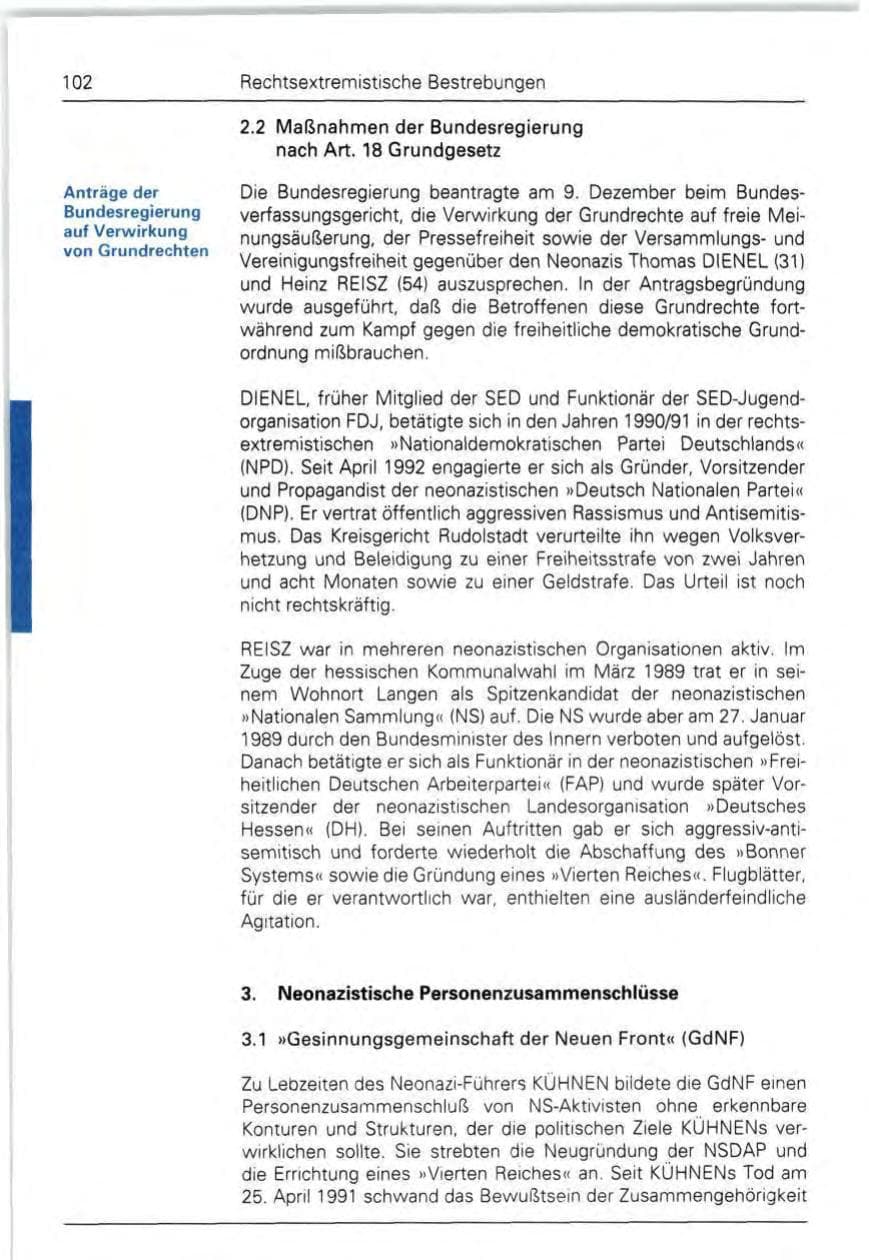 Seite 102 des Verfassungsschutzbericht 1992 Bund