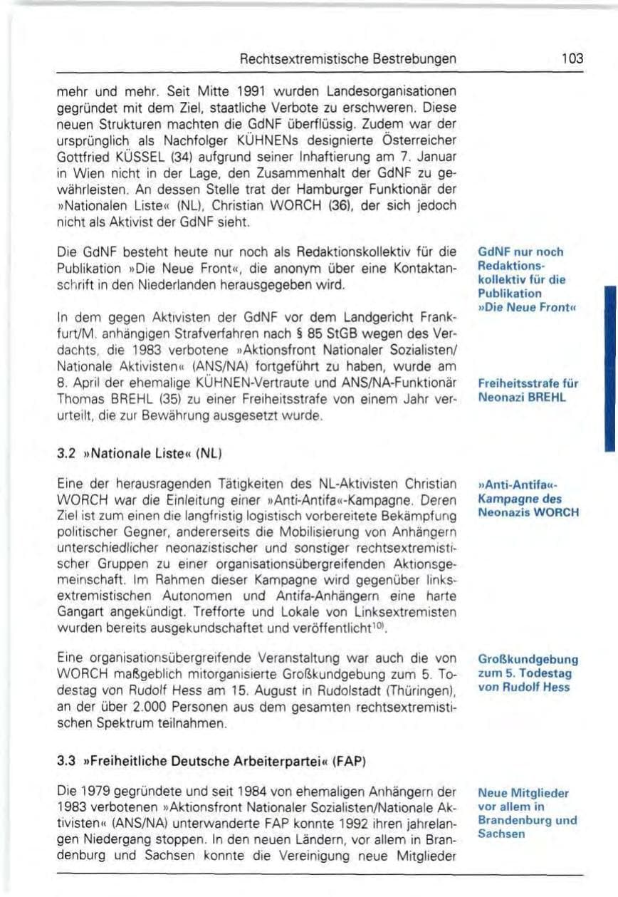 Seite 103 des Verfassungsschutzbericht 1992 Bund
