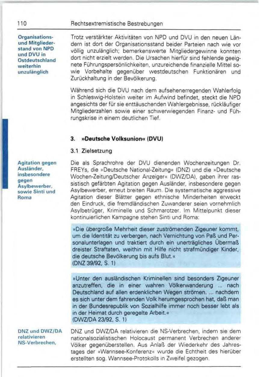 Seite 110 des Verfassungsschutzbericht 1992 Bund