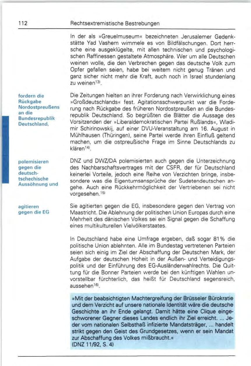 Seite 112 des Verfassungsschutzbericht 1992 Bund