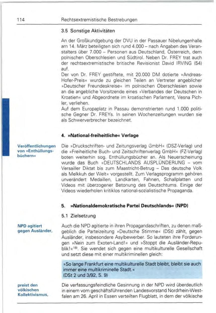 Seite 114 des Verfassungsschutzbericht 1992 Bund