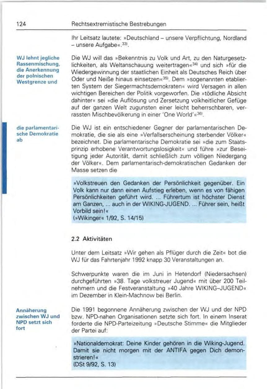 Seite 124 des Verfassungsschutzbericht 1992 Bund