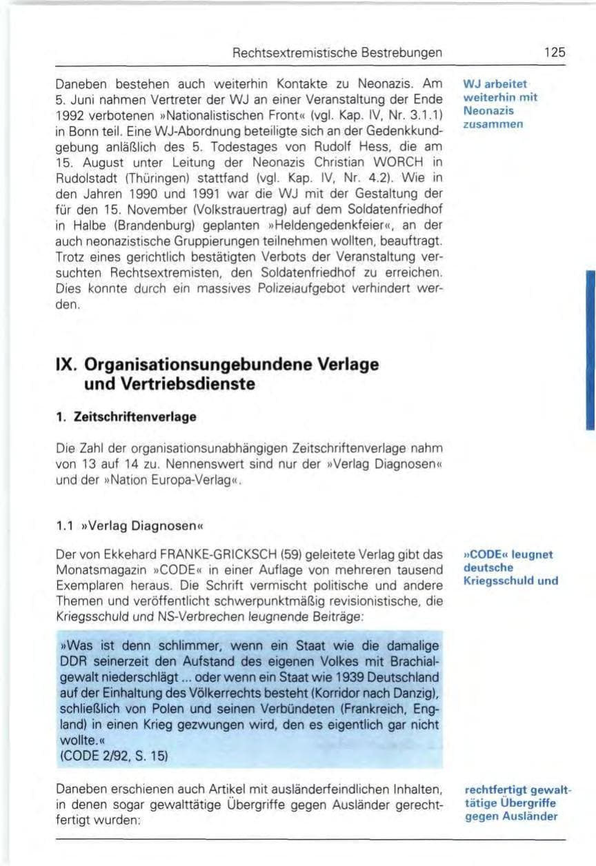 Seite 125 des Verfassungsschutzbericht 1992 Bund