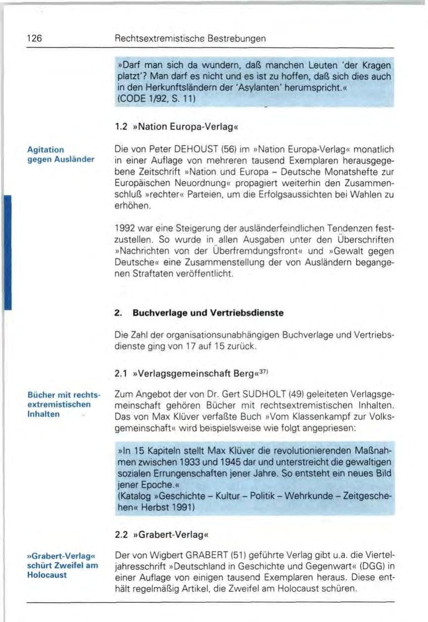 Seite 126 des Verfassungsschutzbericht 1992 Bund