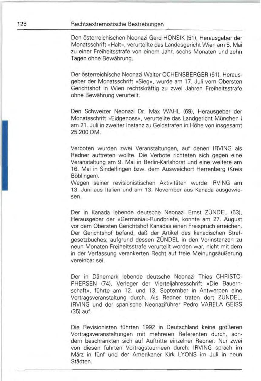 Seite 128 des Verfassungsschutzbericht 1992 Bund