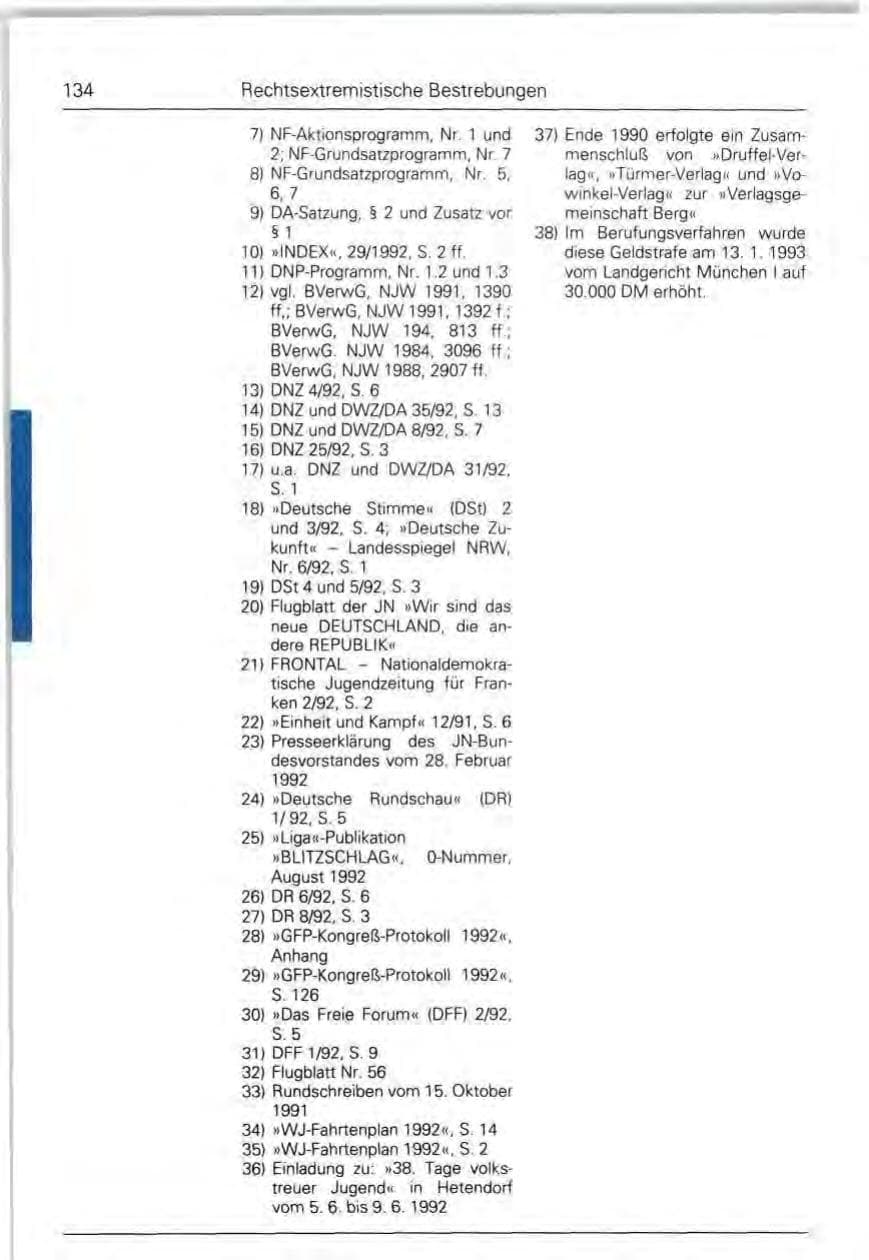 Seite 134 des Verfassungsschutzbericht 1992 Bund