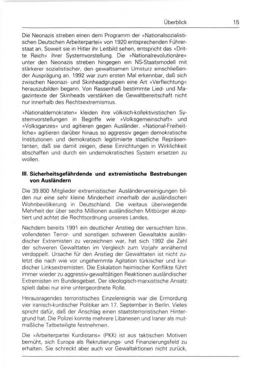 Seite 15 des Verfassungsschutzbericht 1992 Bund
