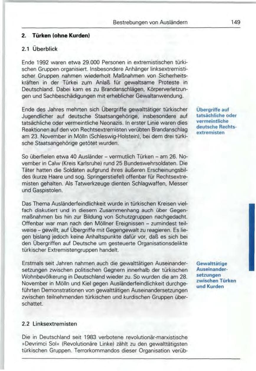 Seite 149 des Verfassungsschutzbericht 1992 Bund