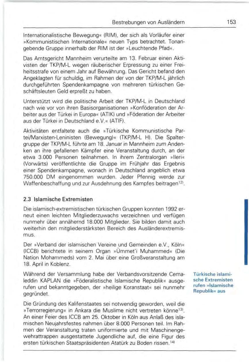 Seite 153 des Verfassungsschutzbericht 1992 Bund