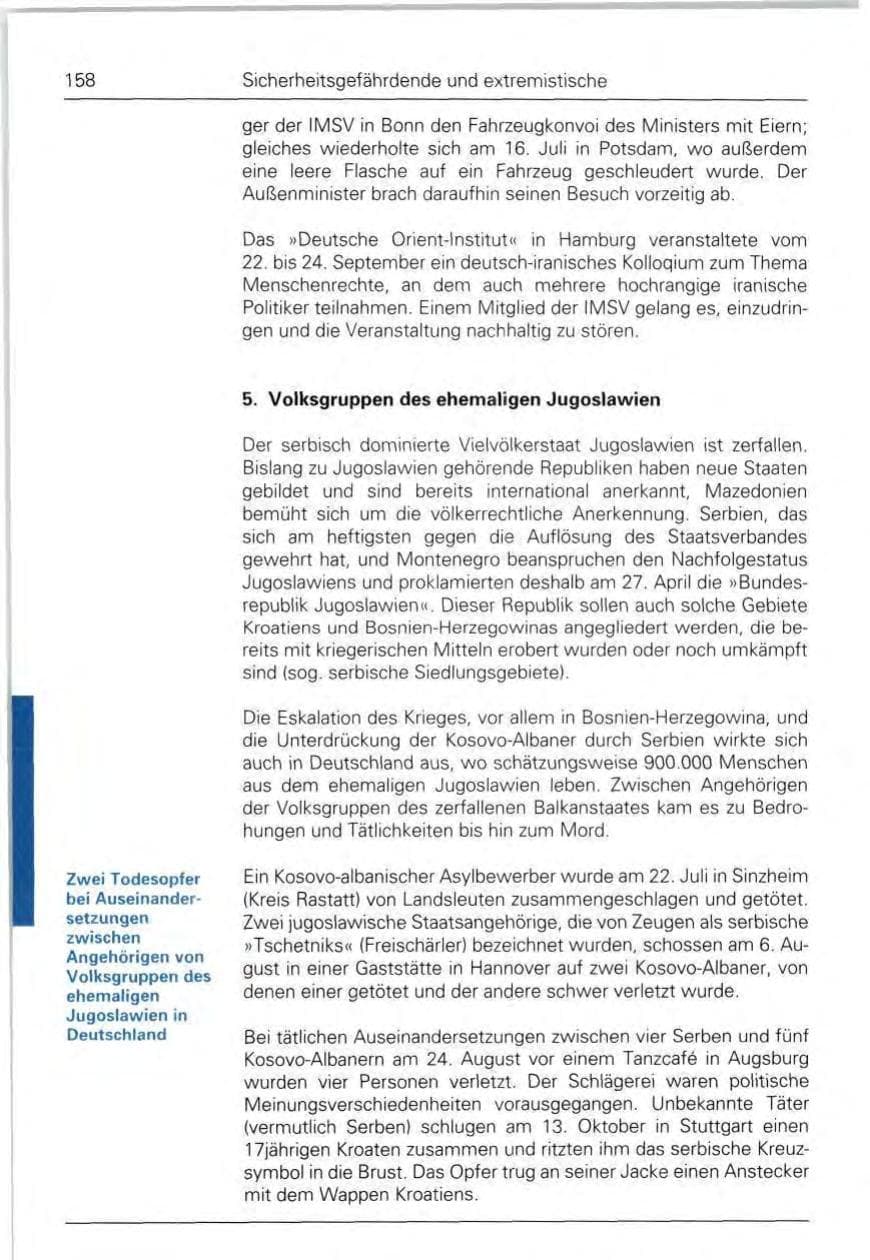 Seite 158 des Verfassungsschutzbericht 1992 Bund