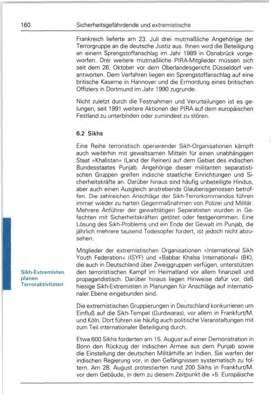 Seite 160 des Verfassungsschutzbericht 1992 Bund