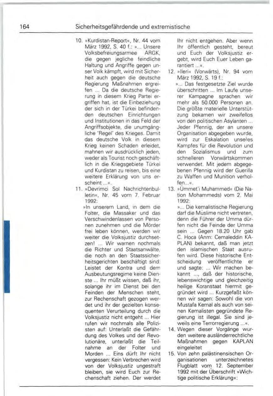 Seite 164 des Verfassungsschutzbericht 1992 Bund