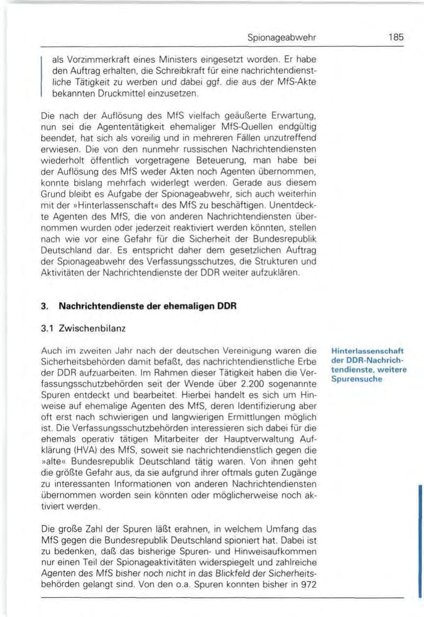 Seite 185 des Verfassungsschutzbericht 1992 Bund